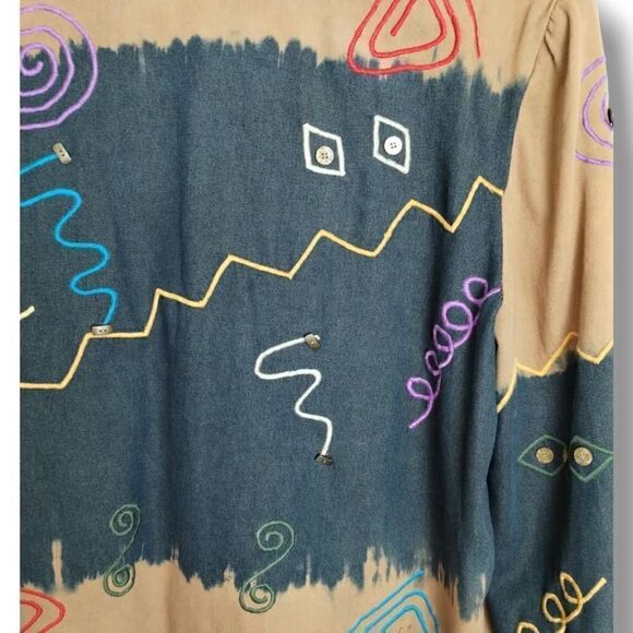 Vtg Stonebridge Womens Jacket‎ Sz XL Tan Black Buttons Decor Western Outdoors - Picture 4 of 14